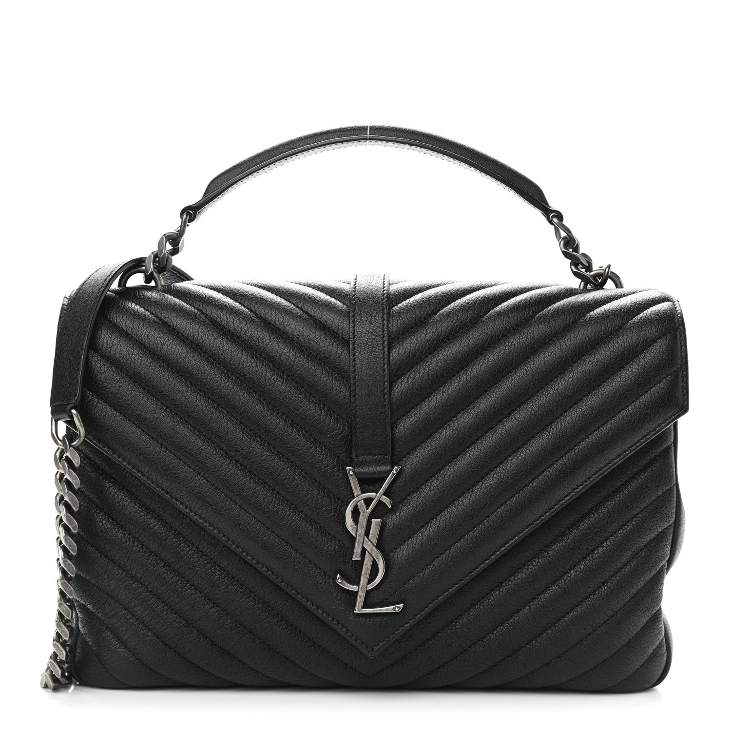 Saint Laurent Sheepskin Matelasse Chevron Monogram Large College Satchel Black 1 of 8