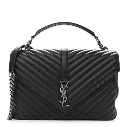 Saint Laurent Sheepskin Matelasse Chevron Monogram Large College Satchel Black 1 of 8