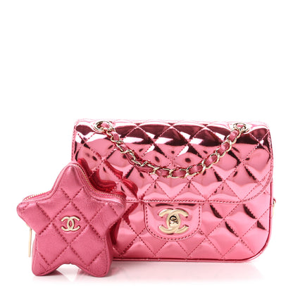 Chanel Mirror Calfskin Metallic Lambskin Quilted Hollywood Boulevard Mini Flap With Star Coin Purse Pink 3 of 12