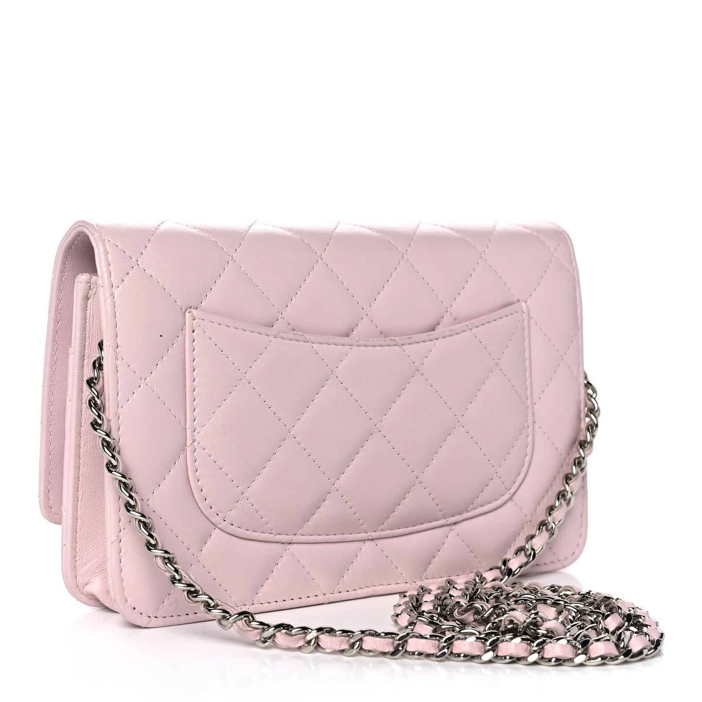 Lambskin Quilted Wallet On Chain WOC Light Pink