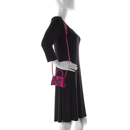 Balenciaga Shiny Calfskin Python Effect Hourglass Top Handle Bag Mini Fuchsia Black 2 of 10