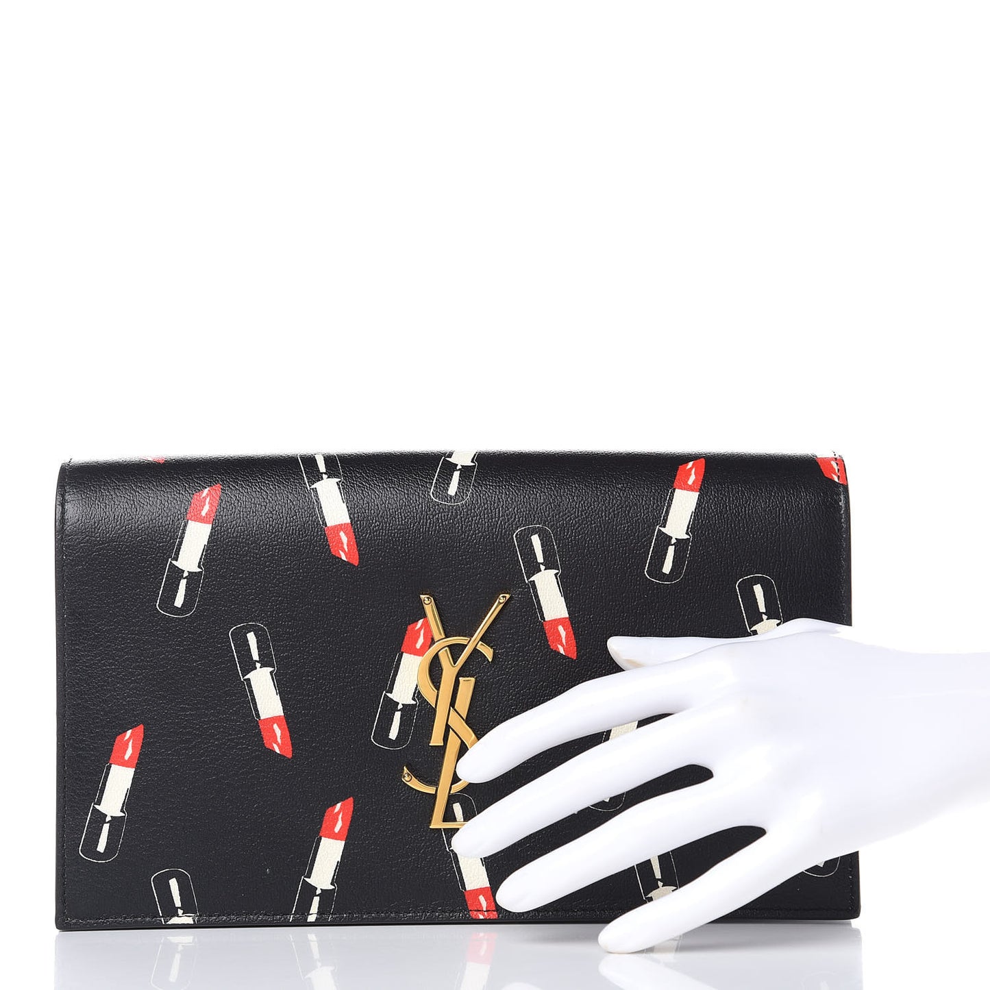 Calfskin Lipstick Print Classic Monogram Kate Clutch Black