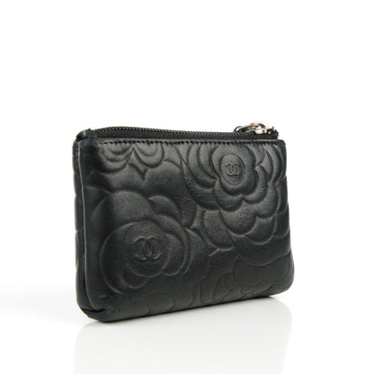 Chanel Lambskin Camellia Embossed Key Holder Case Black 3 of 9