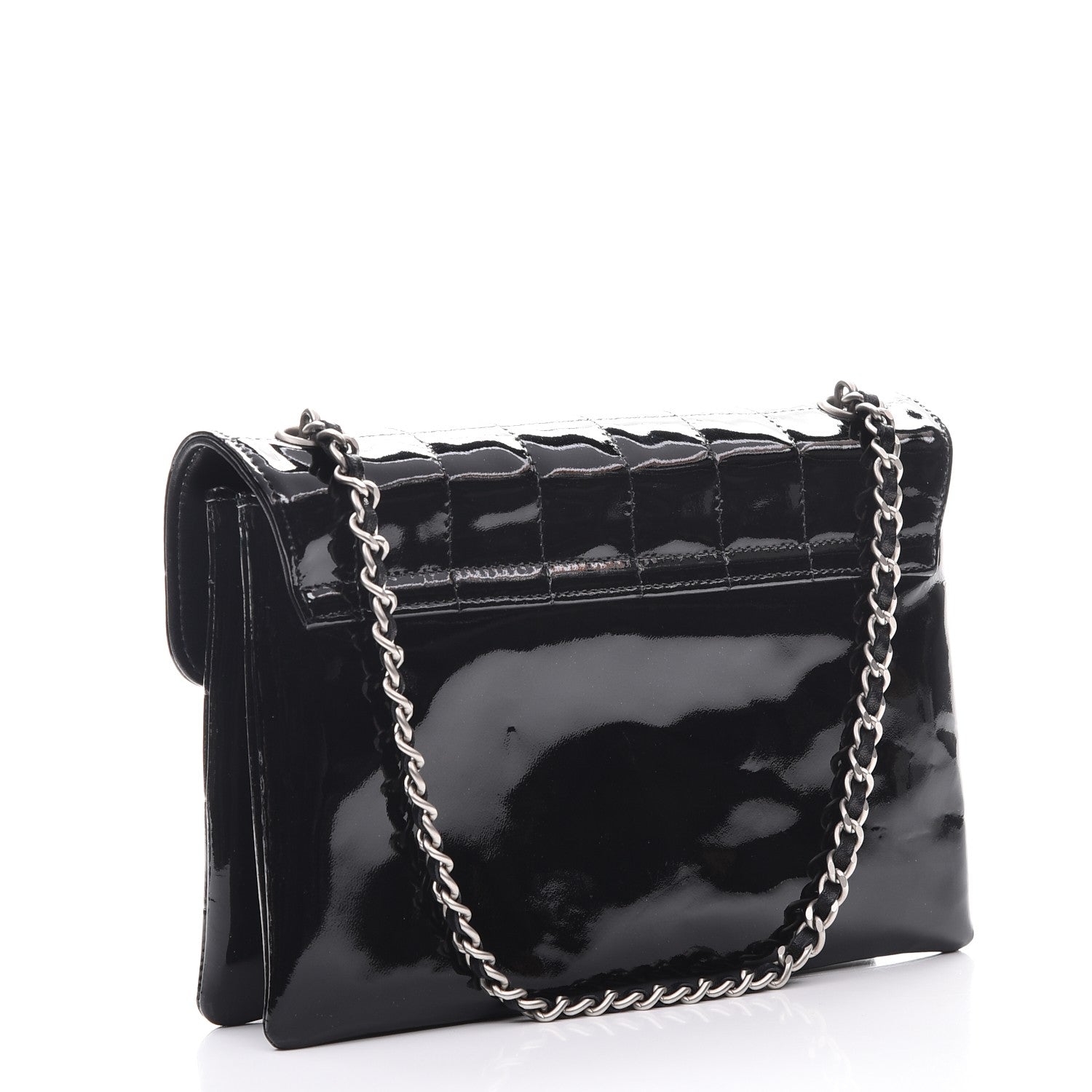 Chanel Patent Chocolate Bar Quilted Computer Keys Flap Black 3 of 12