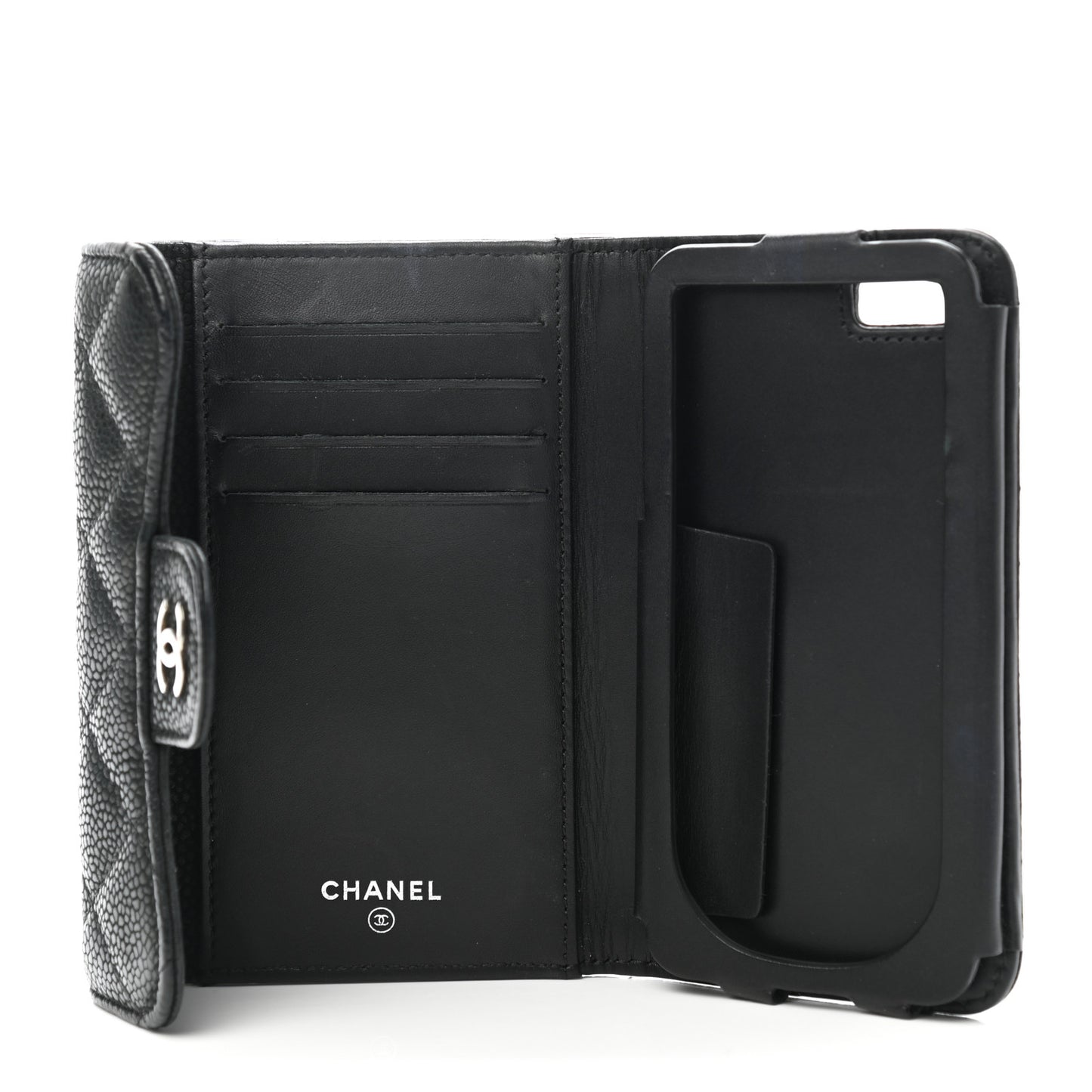 Caviar Quilted Flap Phone Holder Wallet Black