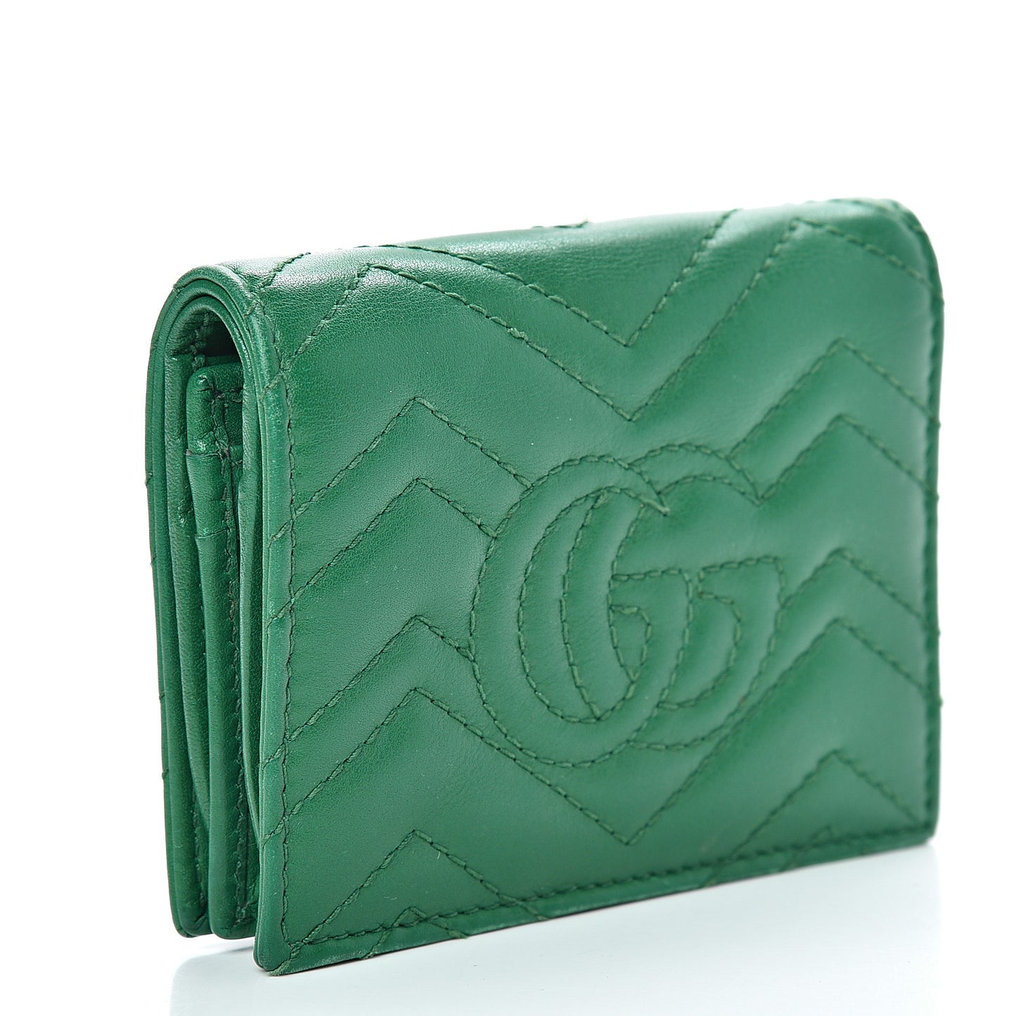 Calfskin Matelasse GG Marmont Card Case Wallet Emerald