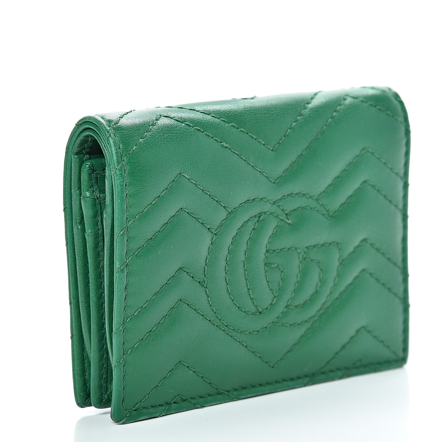 Gucci Calfskin Matelasse GG Marmont Card Case Wallet Emerald 2 of 11