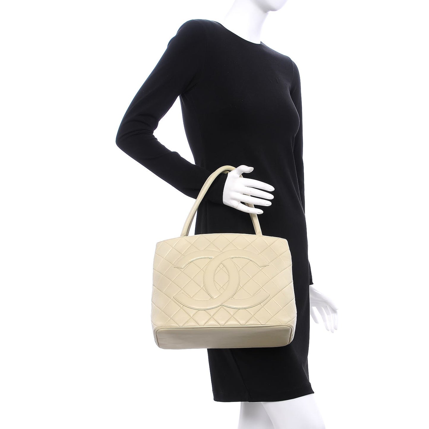 Lambskin Quilted Medallion Tote Light Beige