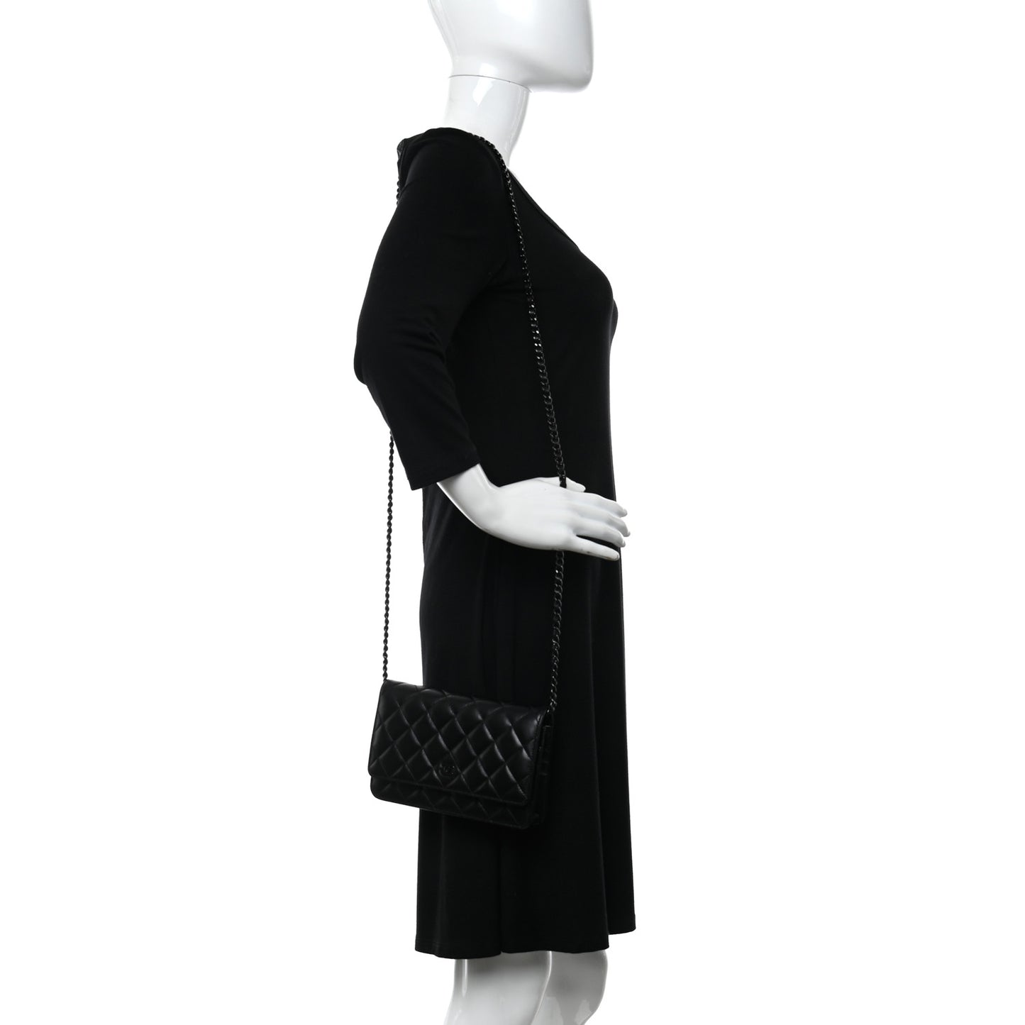Lambskin Quilted Wallet On Chain WOC So Black