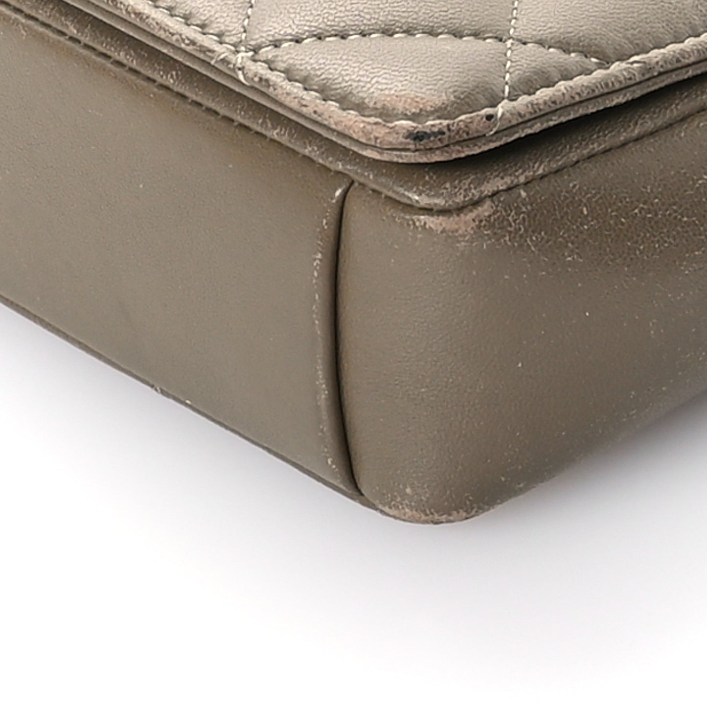 Lambskin Quilted Small Diamond CC Flap Khaki