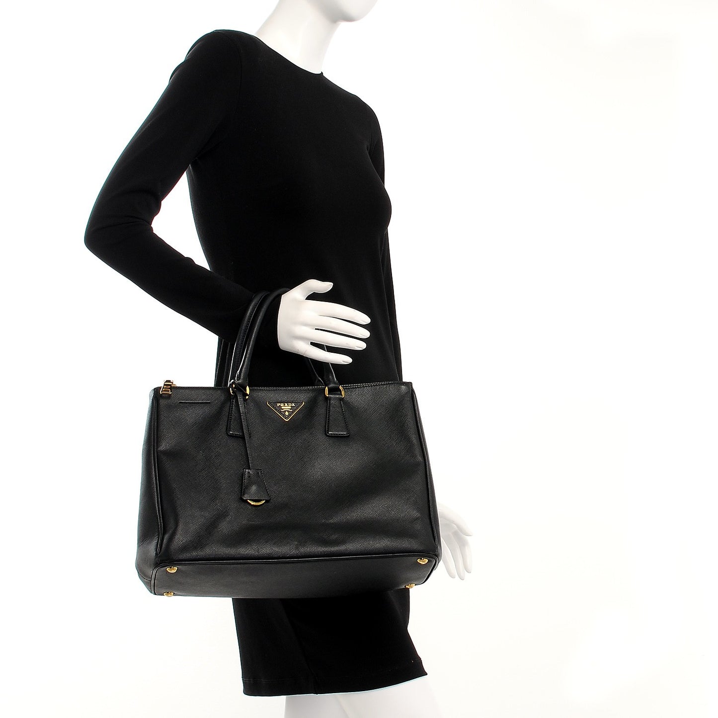 Saffiano Lux Large Double Zip Tote Nero Black