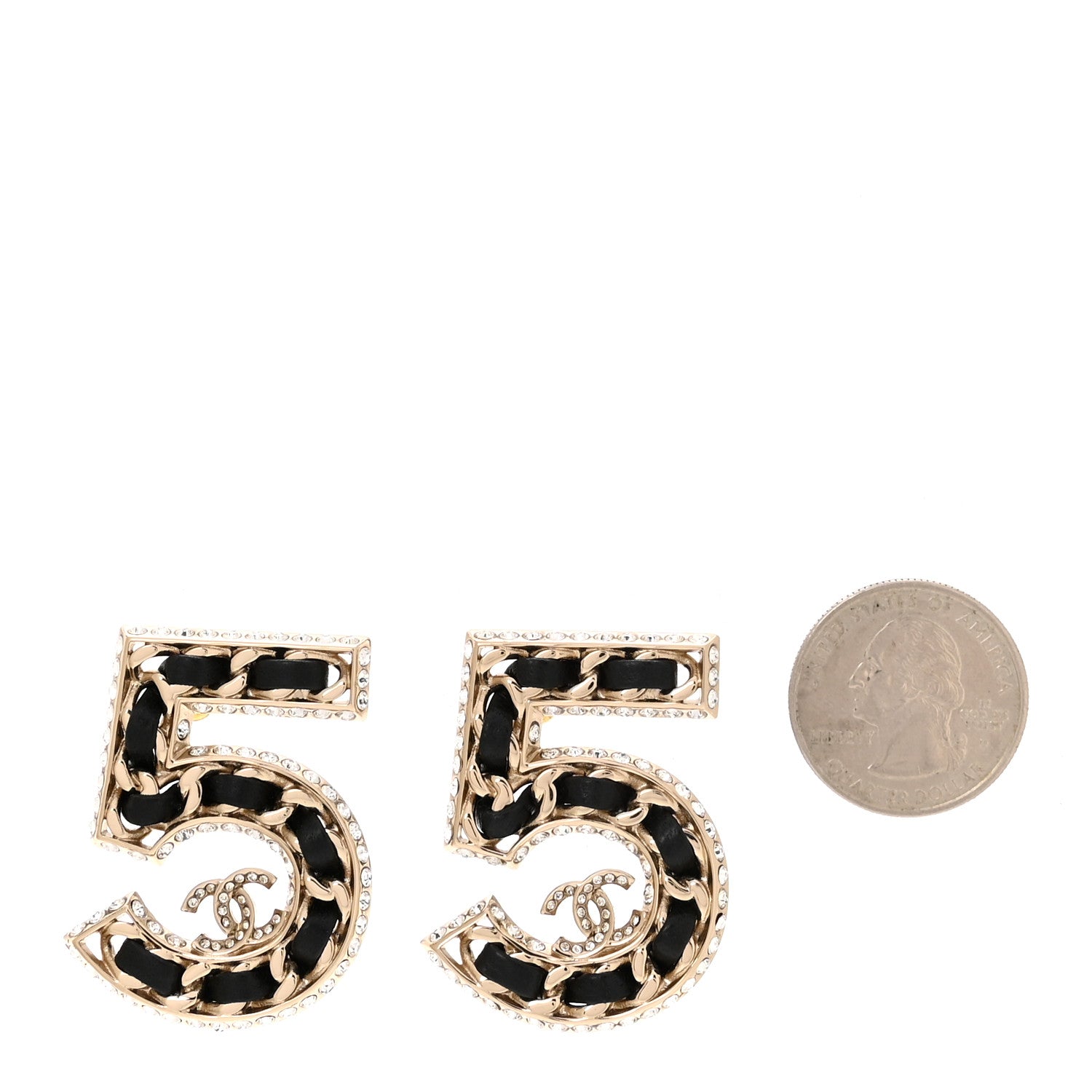 Chanel Crystal Lambskin Chain CC No 5 Earrings Gold Black 2 of 4