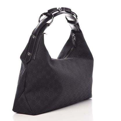 Gucci Monogram Medium Horsebit Chain Hobo Black 3 of 8