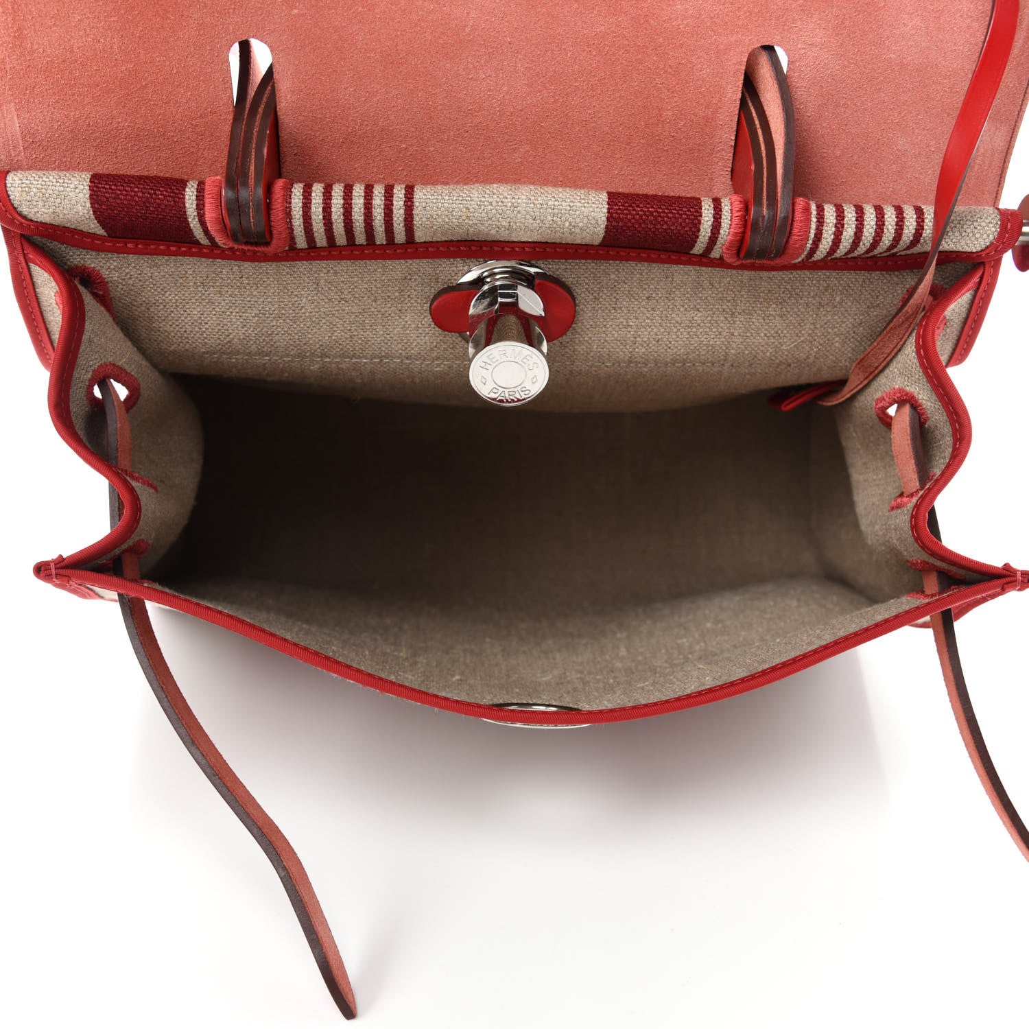 Hermes Vache Hunter Toile H Vibration Herbag Zip 31 PM Bordeaux Ficelle Rouge Piment 7 of 12