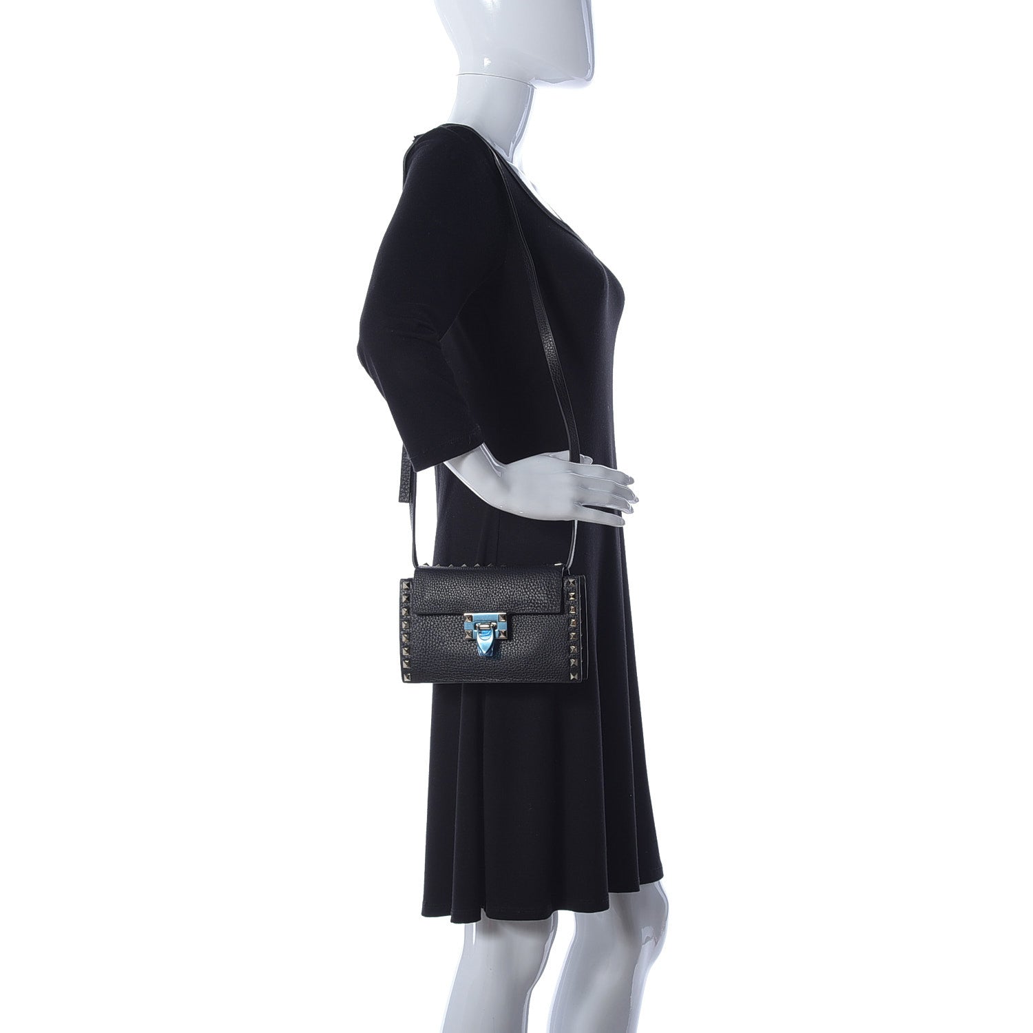 Valentino Garavani Pebbled Calfskin Small Rockstud Overlay Flap Shoulder Bag Black 2 of 11