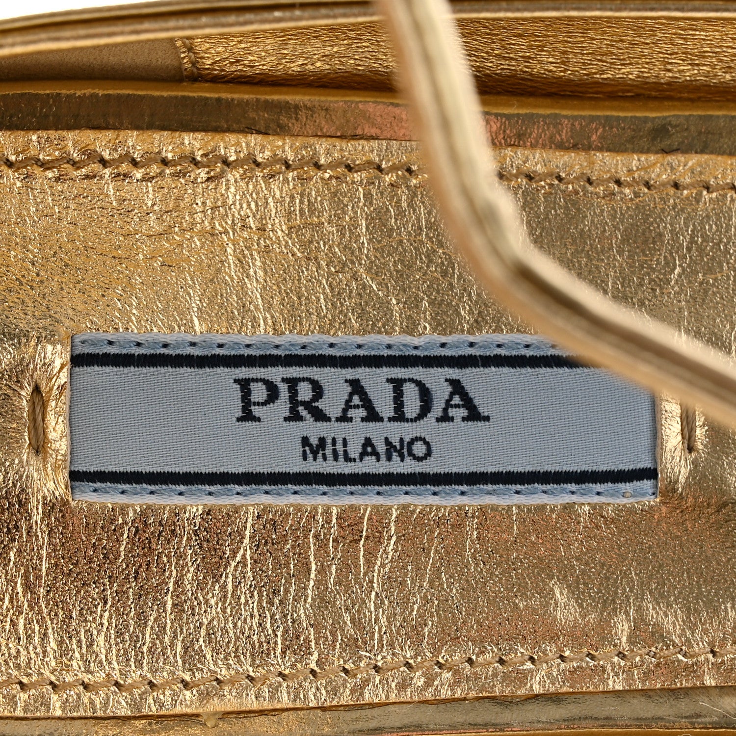 Prada Metallic Calfskin Metal Triangle Logo Ankle Strap Ballerinas 37 Platino 7 of 13