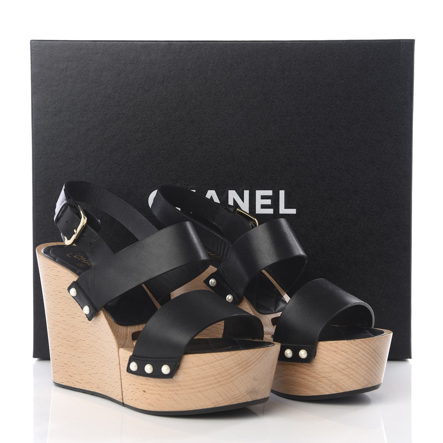 Wood Calfskin CC Hinge Wedge 35 Black