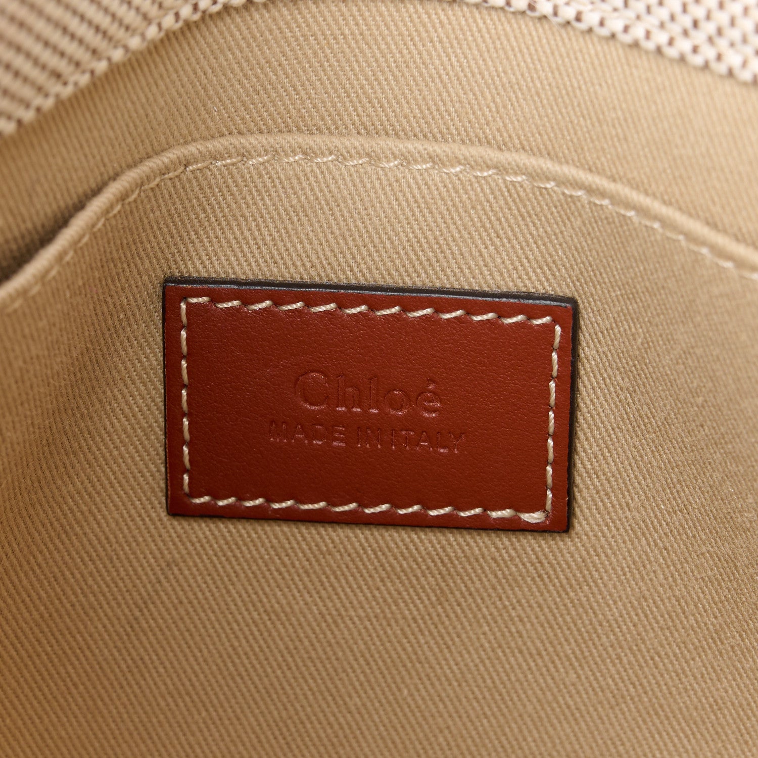 Chloe Cotton Calfskin Small Woody Ribbon Tote With Strap White Brown 7 of 14