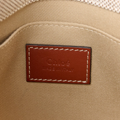 Chloe Cotton Calfskin Small Woody Ribbon Tote With Strap White Brown 7 of 14