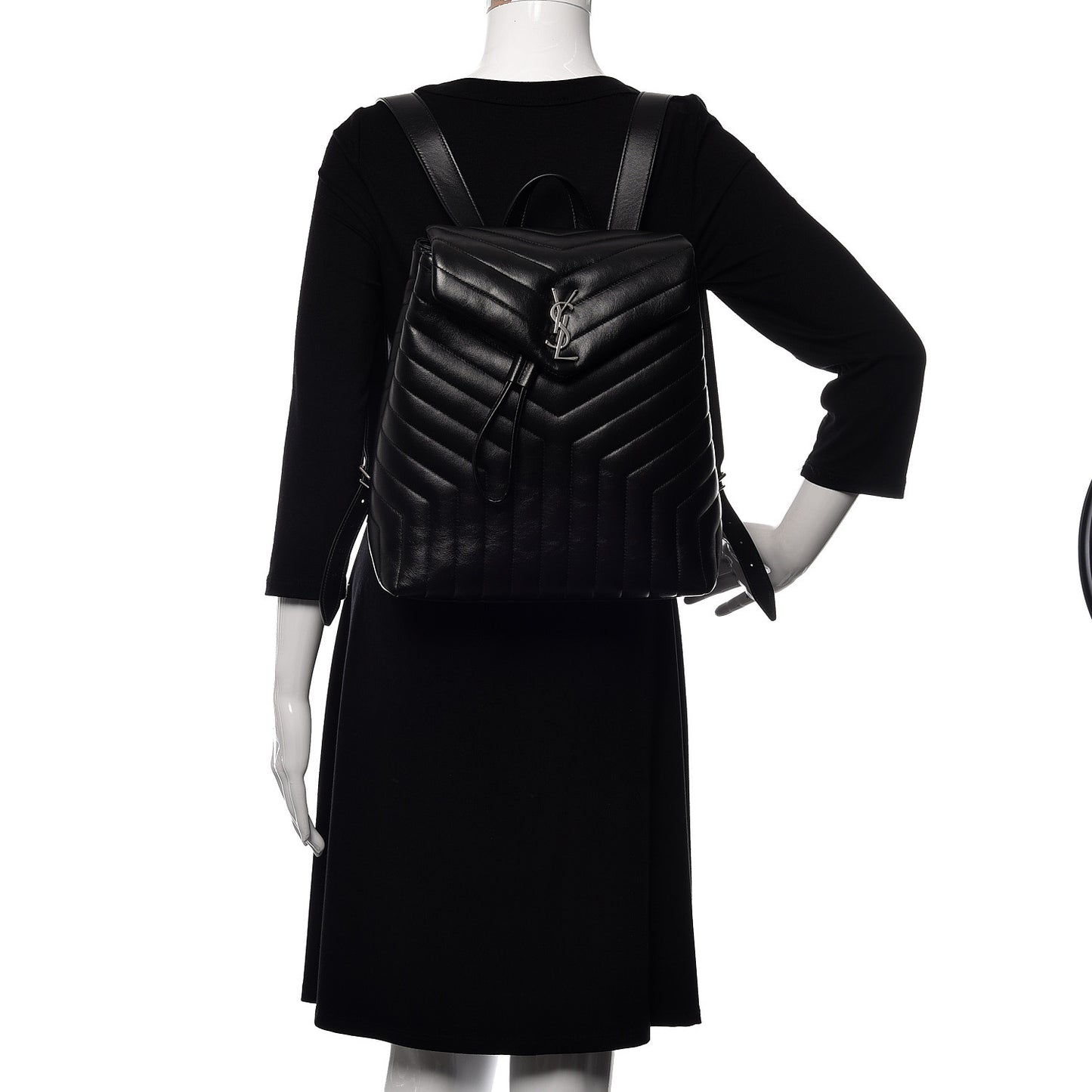 Calfskin Y Quilted Monogram Medium Loulou Backpack Black