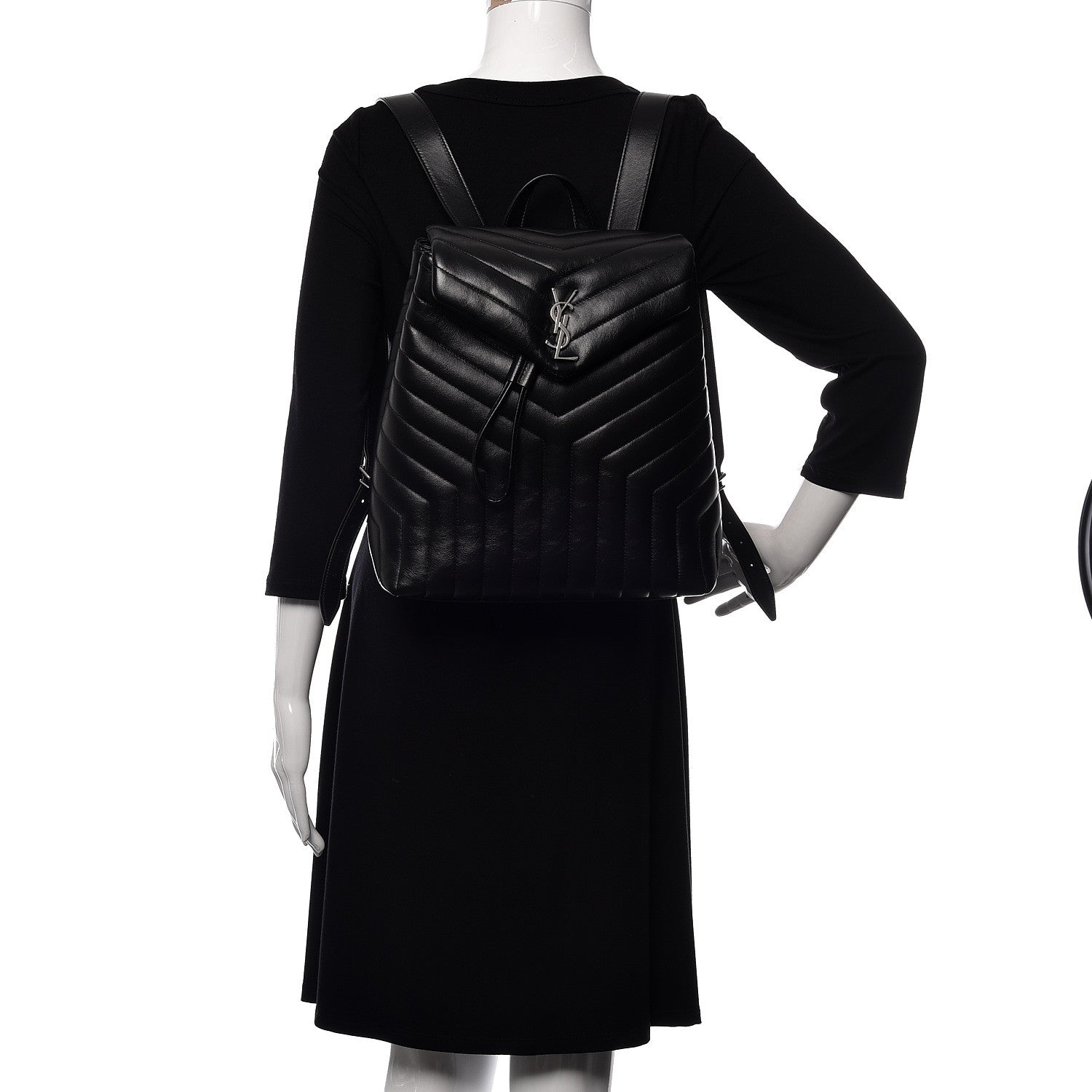 Saint Laurent Calfskin Y Quilted Monogram Medium Loulou Backpack Black 2 of 10