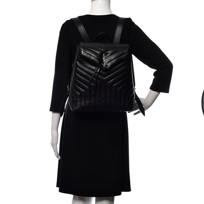 Saint Laurent Calfskin Y Quilted Monogram Medium Loulou Backpack Black 2 of 10