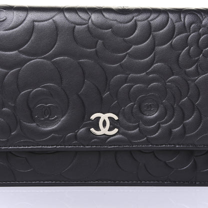 Chanel Lambskin Camellia Embossed Wallet on Chain WOC Black 11 of 16