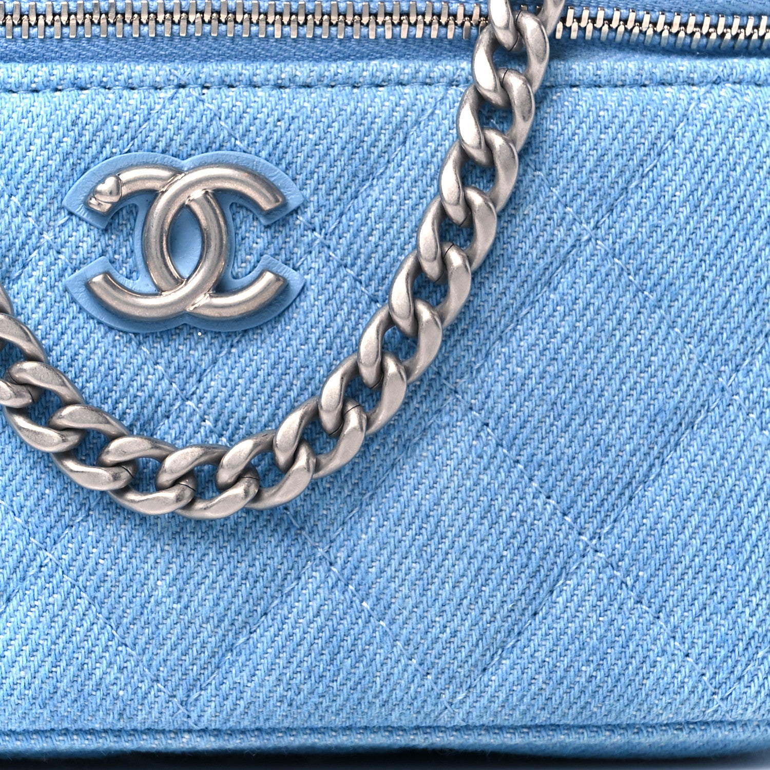 Chanel Denim Quilted Sweetheart Small Vanity Case With Chain Blue 8 of 11