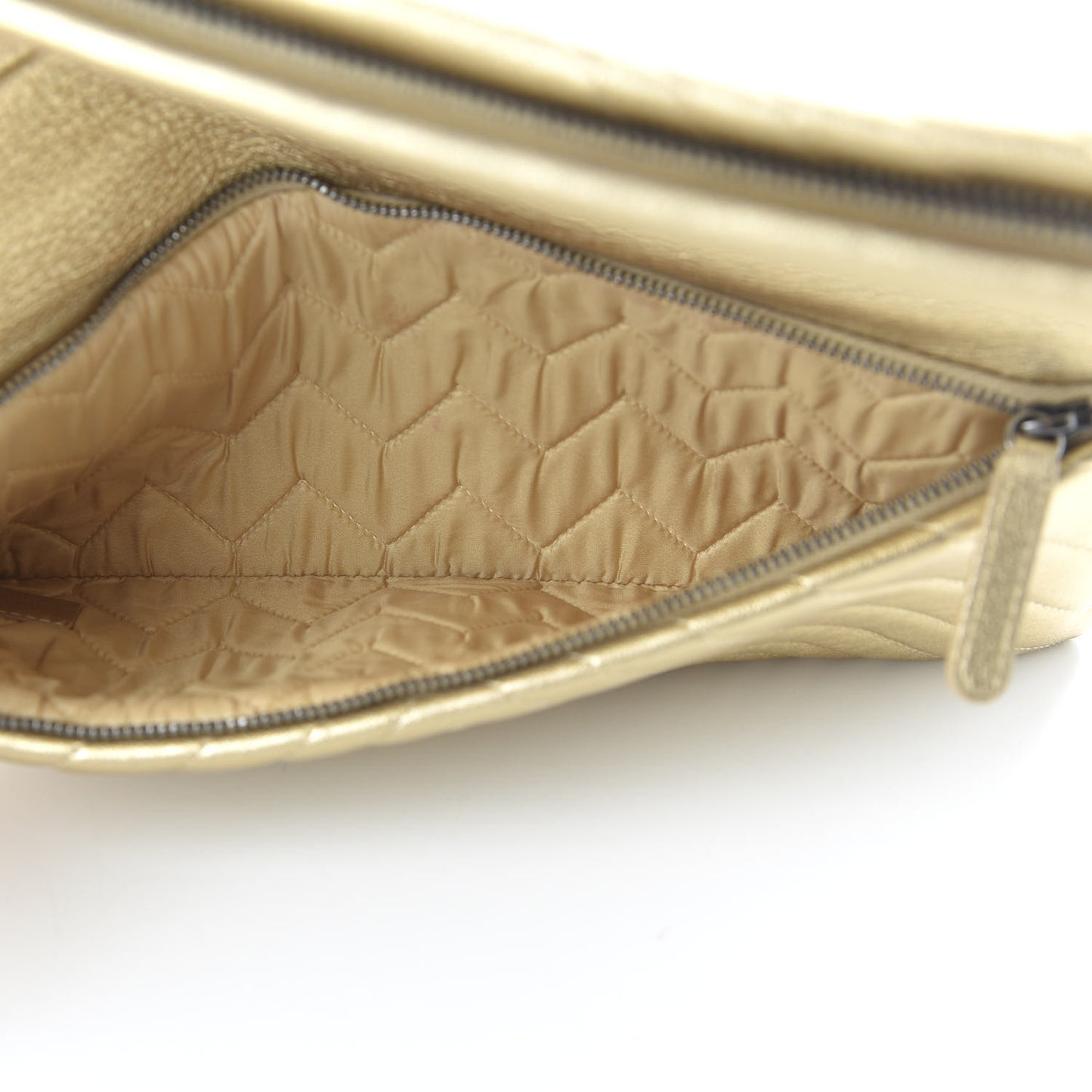 Metallic Calfskin Chevron Quilted CC Beauty Clutch Gold