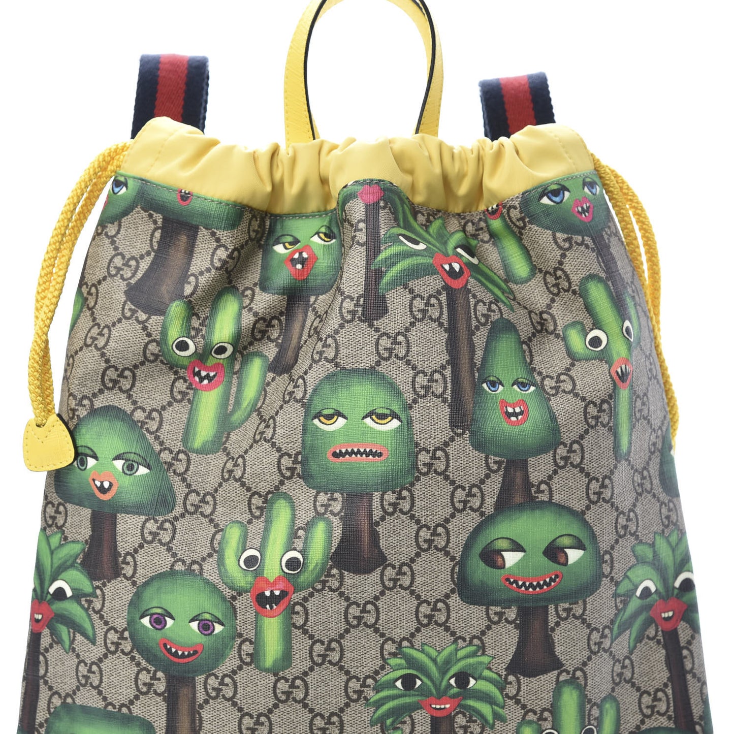 Soft GG Supreme Monogram Smiling Plants Childrens Drawstring Backpack Beige Ebony Multicolor Crop