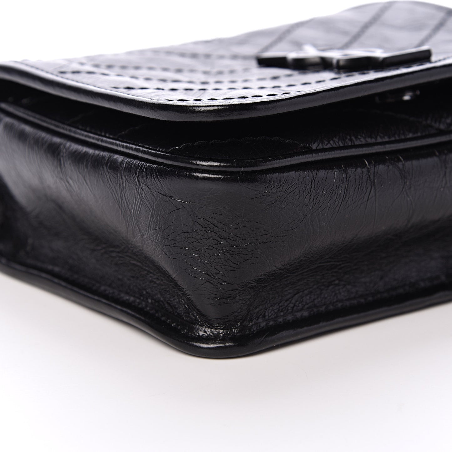 Crinkled Calfskin Matelasse Monogram Niki Chain Wallet Black