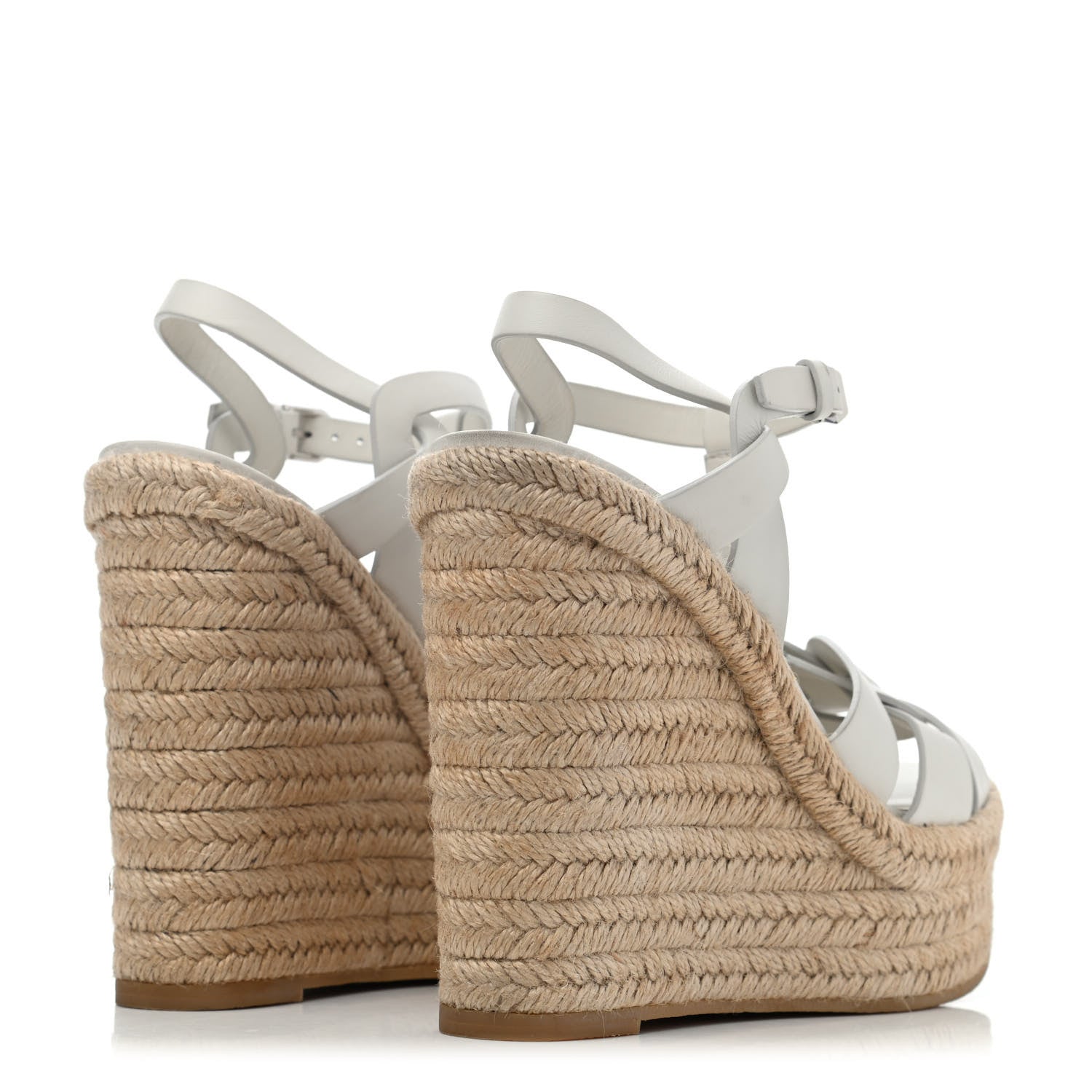 Saint Laurent Calfskin Tribute 95 Platform Espadrille Wedge Sandals 37 Porcellana 3 of 4