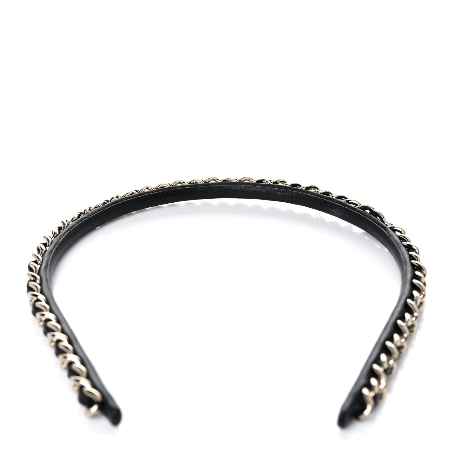 Metal Lambskin Chain CC Headband Black Gold