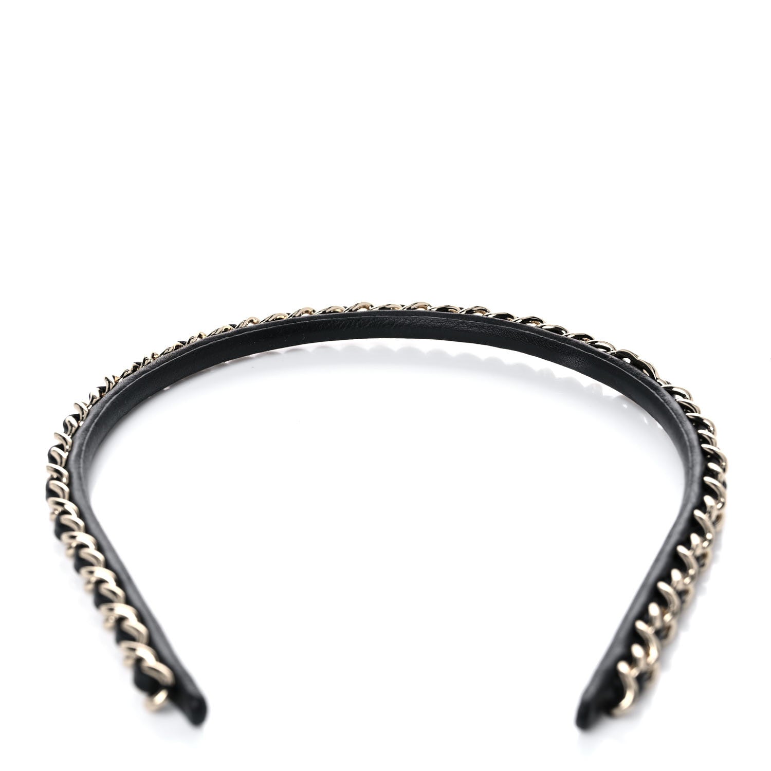 Chanel Metal Lambskin Chain CC Headband Black Gold 4 of 5