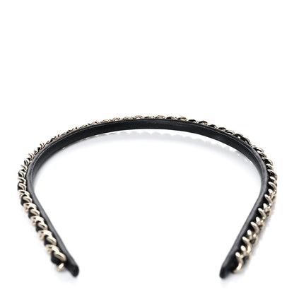 Chanel Metal Lambskin Chain CC Headband Black Gold 4 of 5
