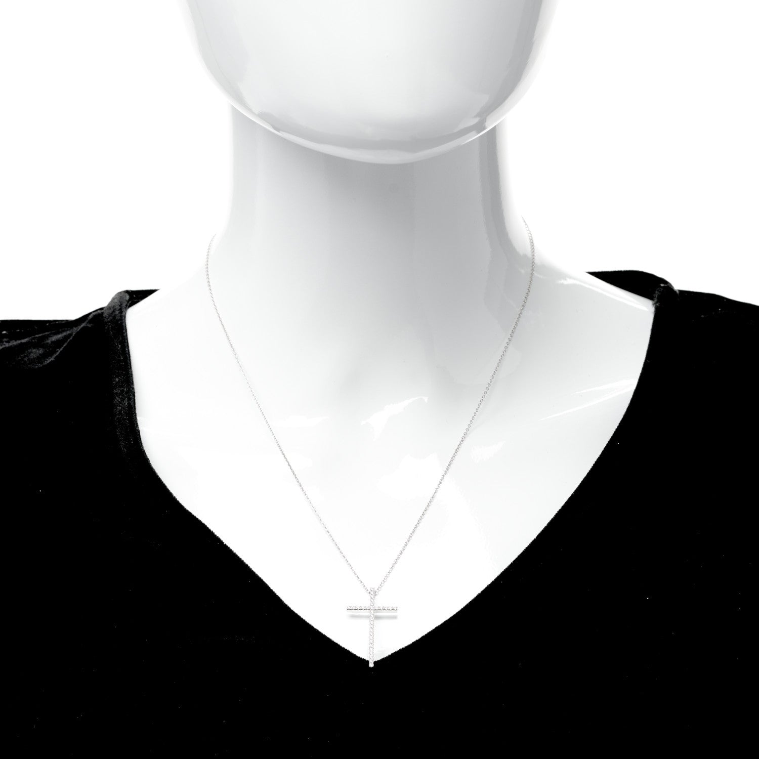 Tiffany 18K White Gold Diamond Metro Cross Pendant Necklace 3 of 6