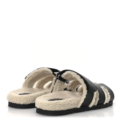 Hermes Calfskin Woolskin Womens Chypre Sandals 38 Black Ecru 5 of 11