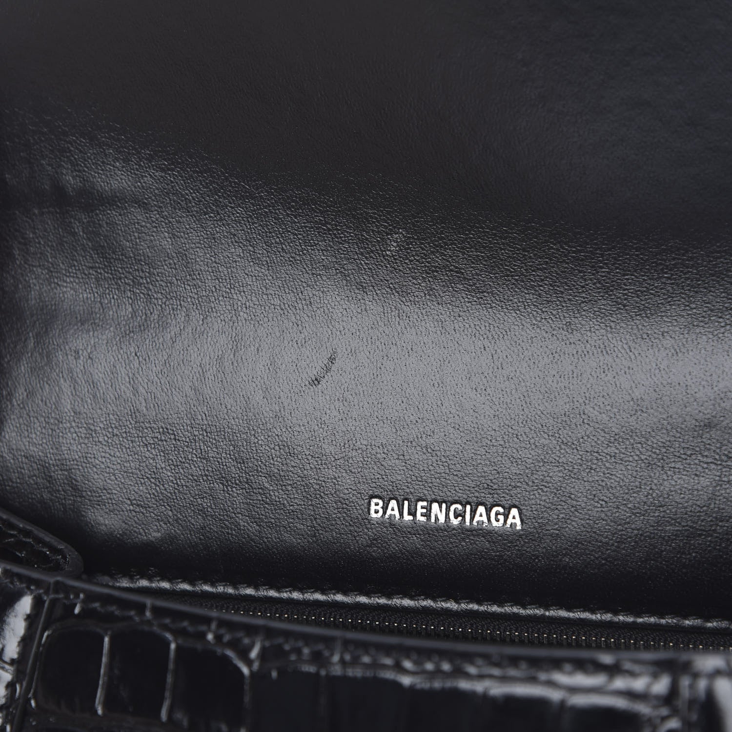 Balenciaga Shiny Calfskin Monochrome Crocodile Embossed Small Hourglass Top Handle Bag Black 11 of 11