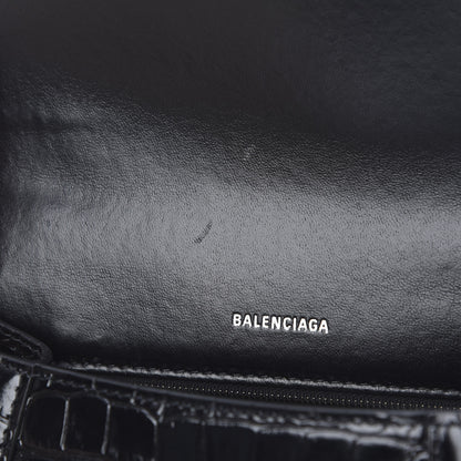 Balenciaga Shiny Calfskin Monochrome Crocodile Embossed Small Hourglass Top Handle Bag Black 11 of 11