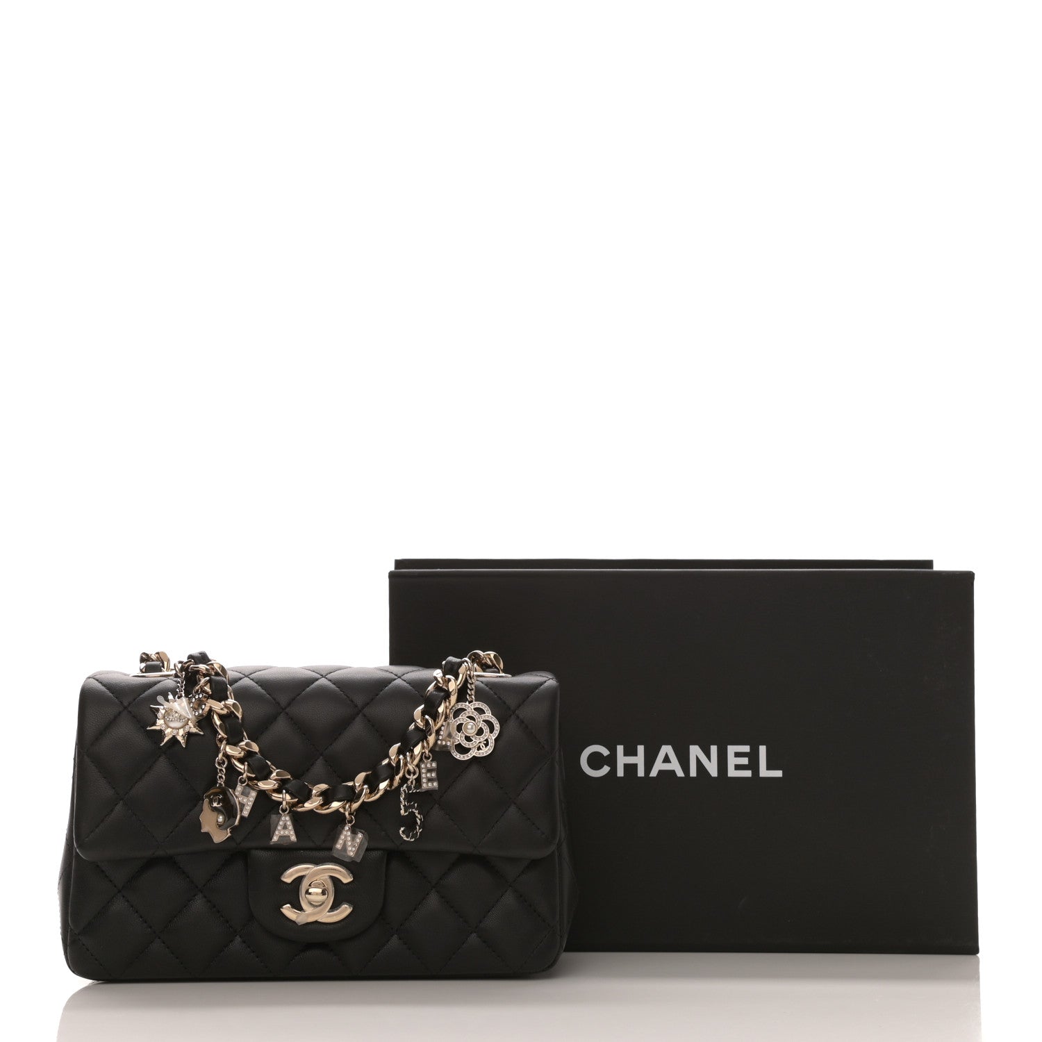 Chanel Lambskin Quilted Mini Coco Charms Rectangular Flap Black 9 of 9