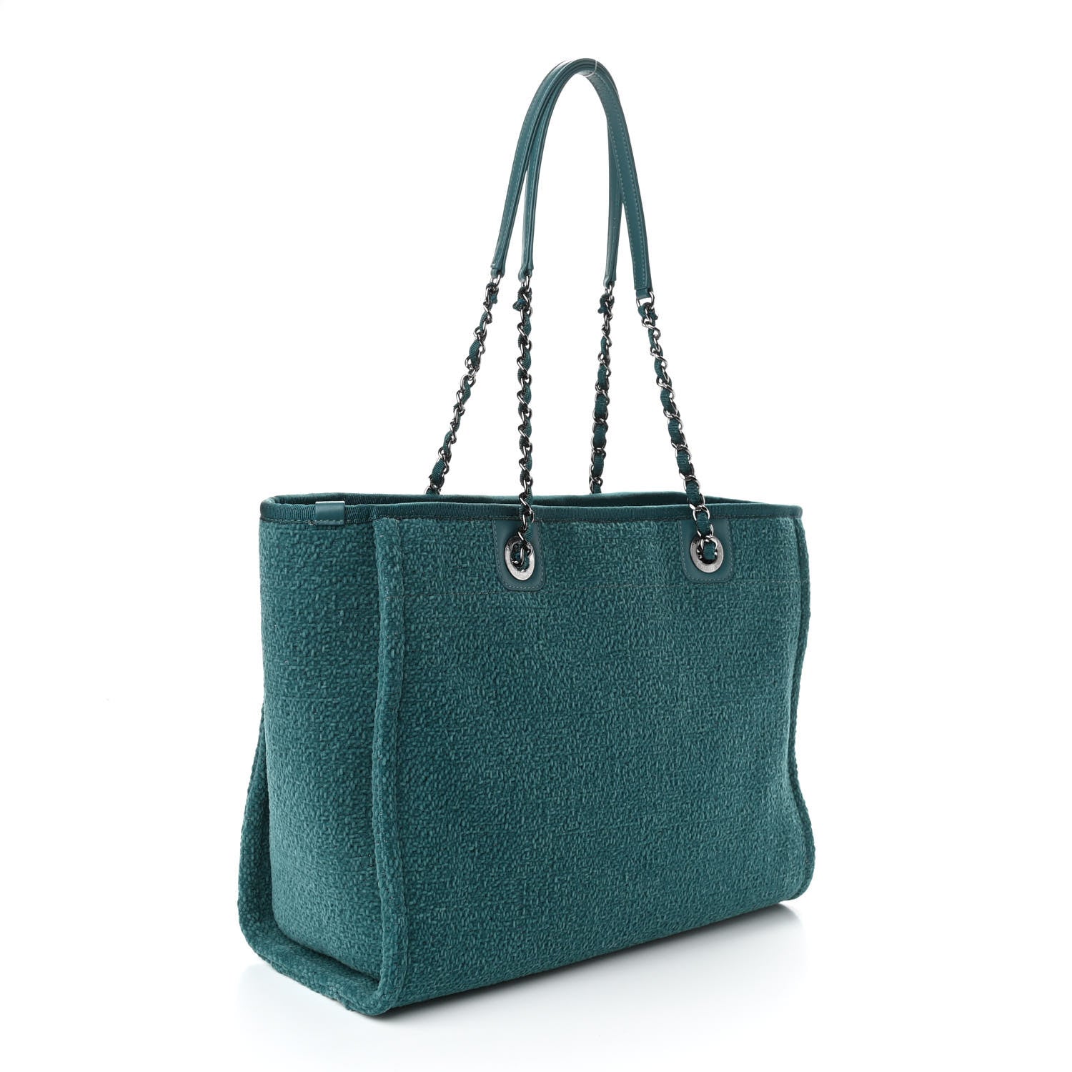 Chanel Lurex Boucle Small Deauville Tote Turquoise 3 of 12