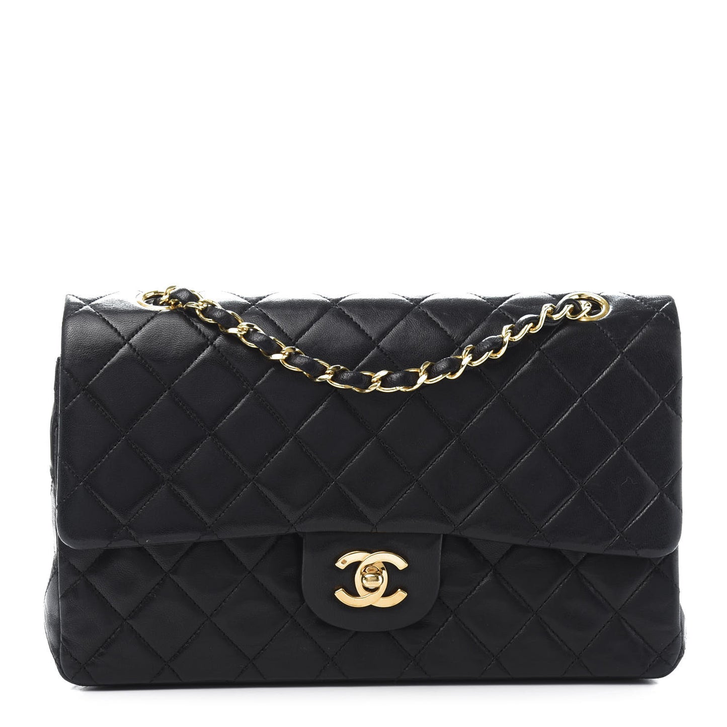 Lambskin Quilted Medium Double Flap Black