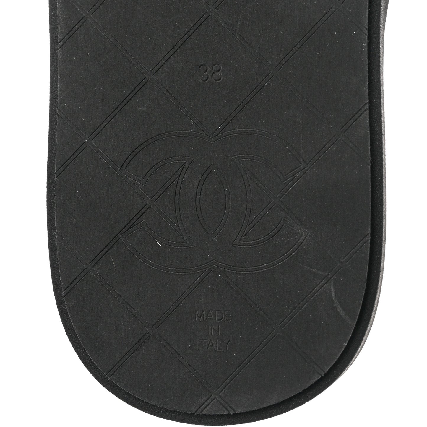 Lambskin Quilted Padded Charms Thong Sandals 38 Black