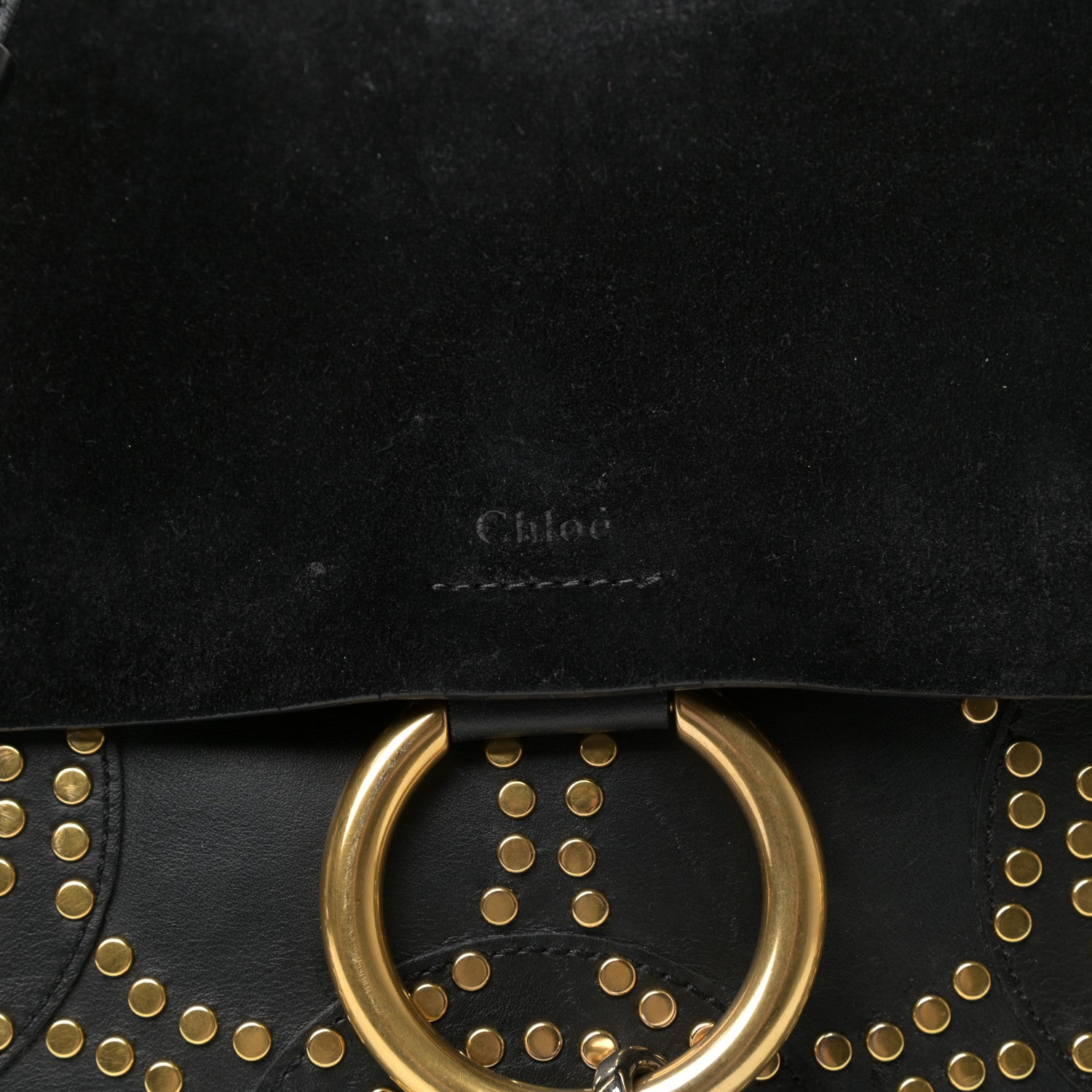 Chloe Calfskin Suede Studded Medium Faye Shoulder Bag Black 9 of 9