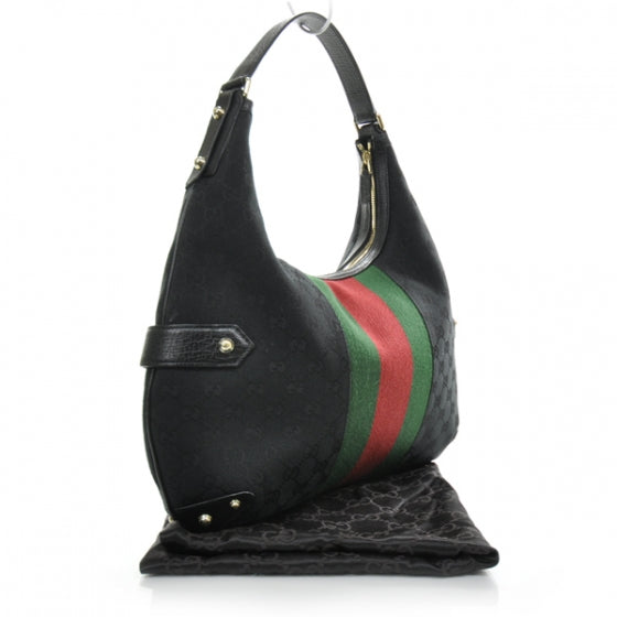 Monogram Large Horsebit Web Hobo Black
