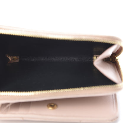 Saint Laurent Grain De Poudre Matelasse Chevron Monogram Compact Zip Around Wallet Pink 6 of 11
