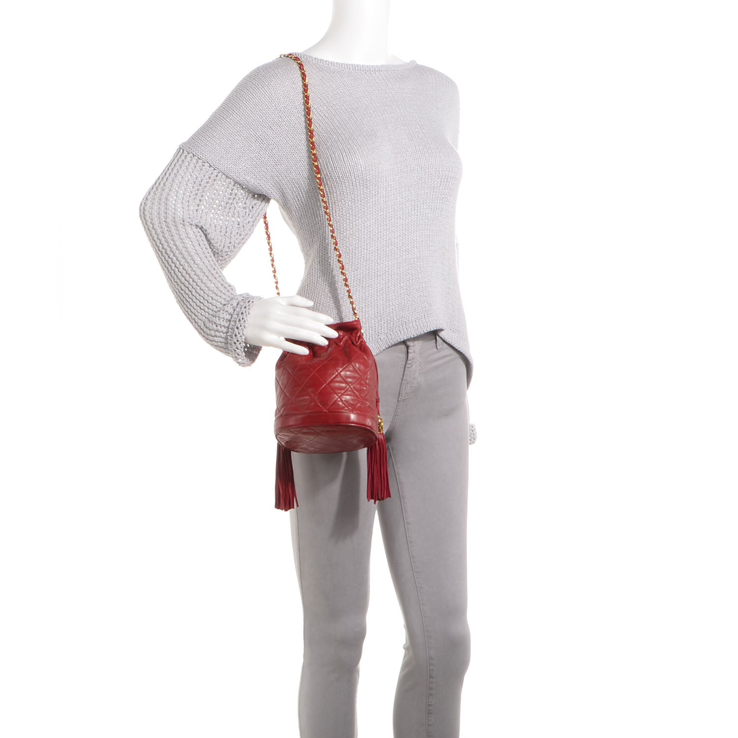 Chanel Lambskin Tassel Drawstring Pouch Bag Red 2 of 7