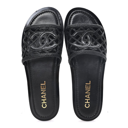 Chanel Lambskin Braided CC Mules 40 Black 2 of 9