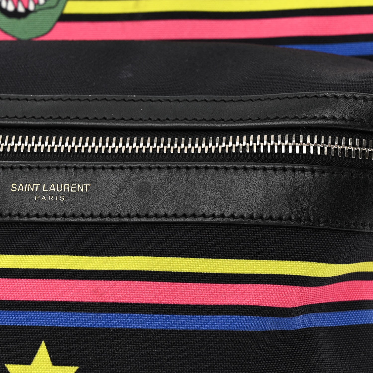 Saint Laurent Nylon Twill Dinosaur Print City Backpack Black Multicolor 13 of 15