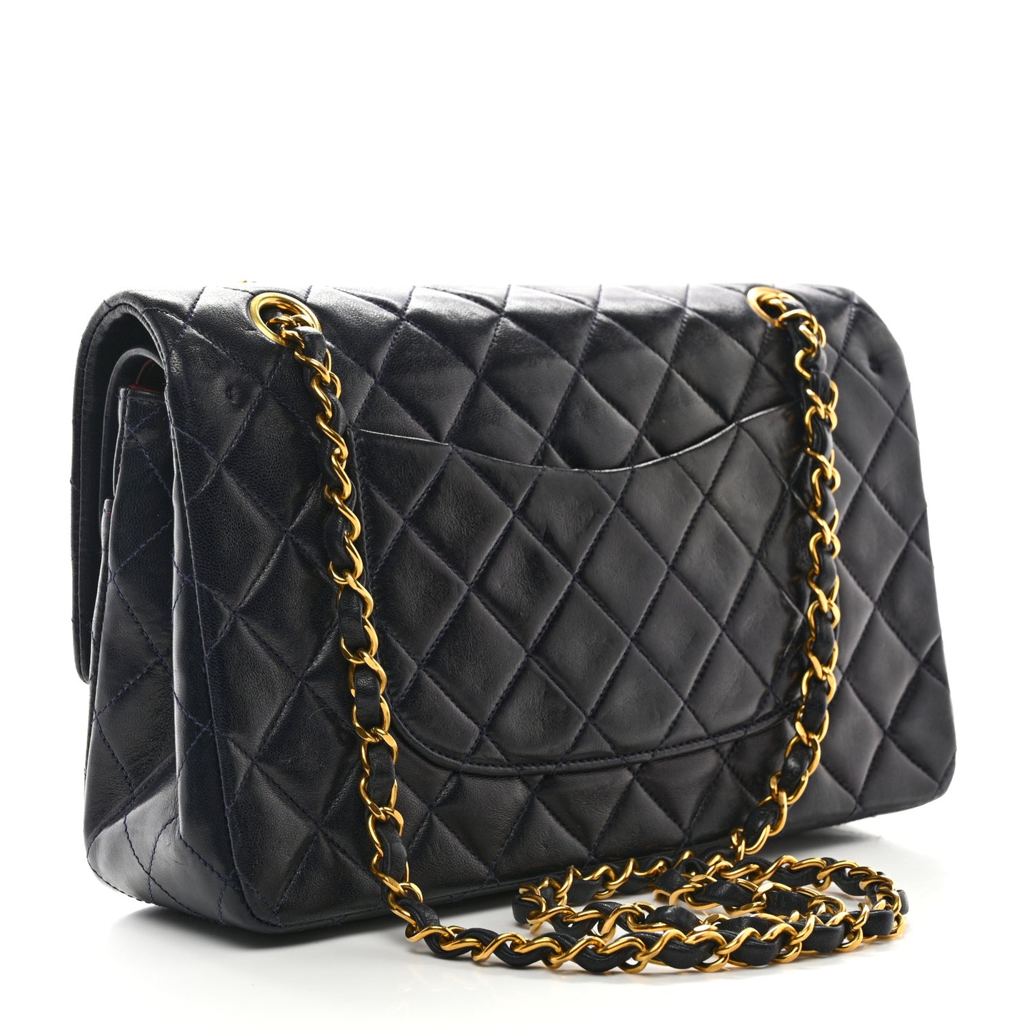 Lambskin Quilted Medium Double Flap Navy
